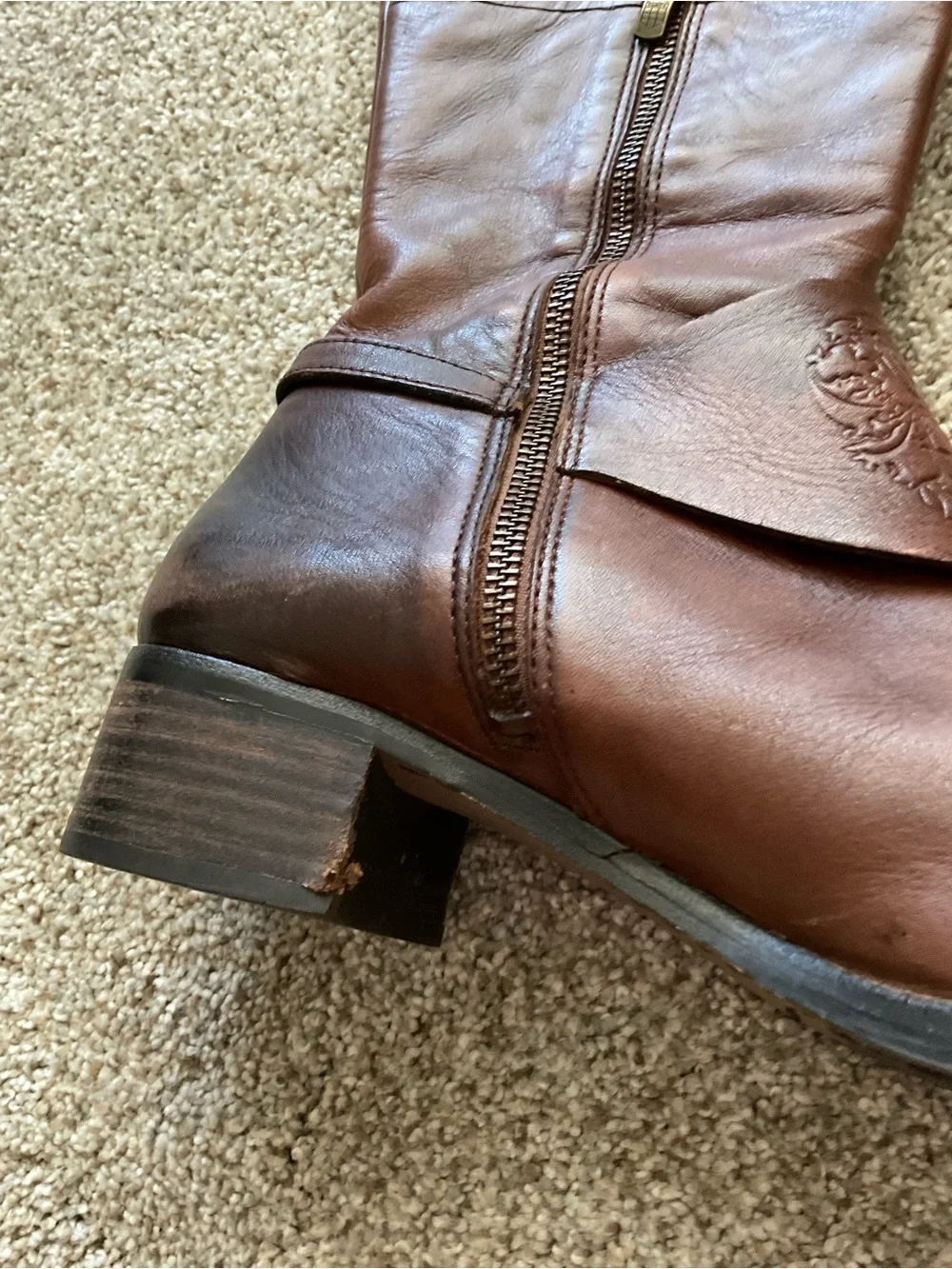 Vince Camuto Chestnut Brown Leather Knee-High Riding Boots